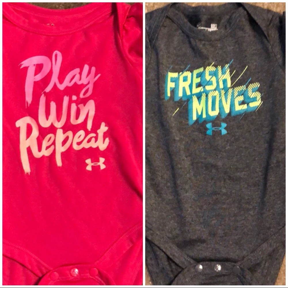 TWO Active under armor onesies 3-6 months